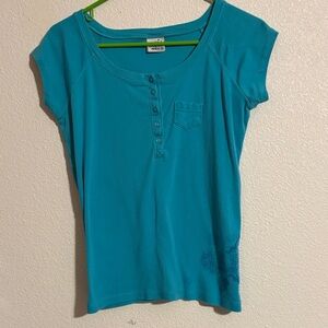 Merona Aqua Buttoned Short Sleeve Top